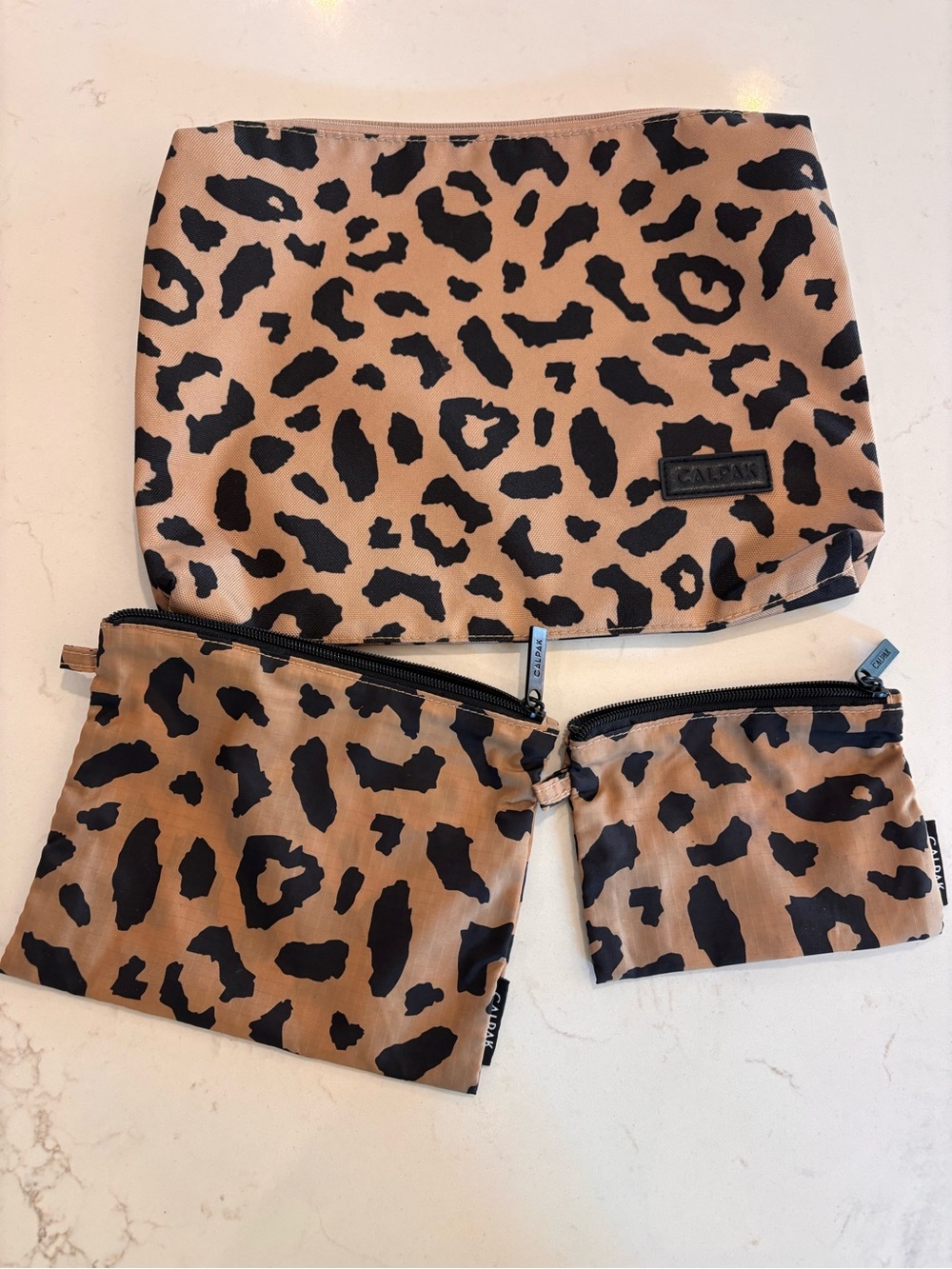 Calpak Leopard Print Cosmetic Pouch Set - Tan and Black